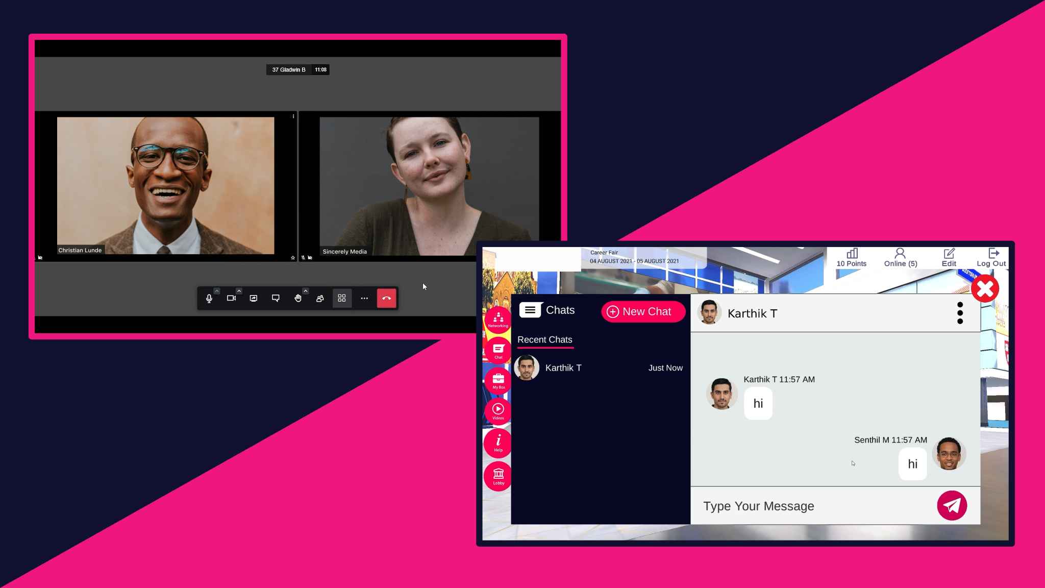 Virtual One on One Meeting with text Chat & Video calls